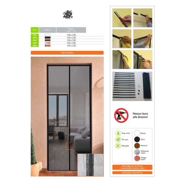 Zanzariera Tenda Magnetica Magnetix cm.150x250 con telaio in PVC Bianco | Sangiorgio